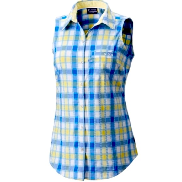 🆕 Columbia PFG Women’s Sleeveless Plaid Button Down Shirt - Picture 1 of 9
